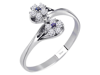 Zarter Ring mit 2 Saphiren & 10 Labordiamanten in 14K Weißgold – Modell 04R0336