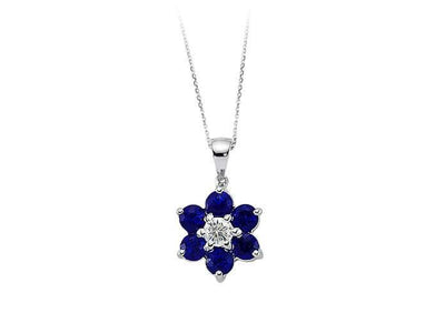 Pendentif fleur avec saphirs et brillant – or blanc 8K