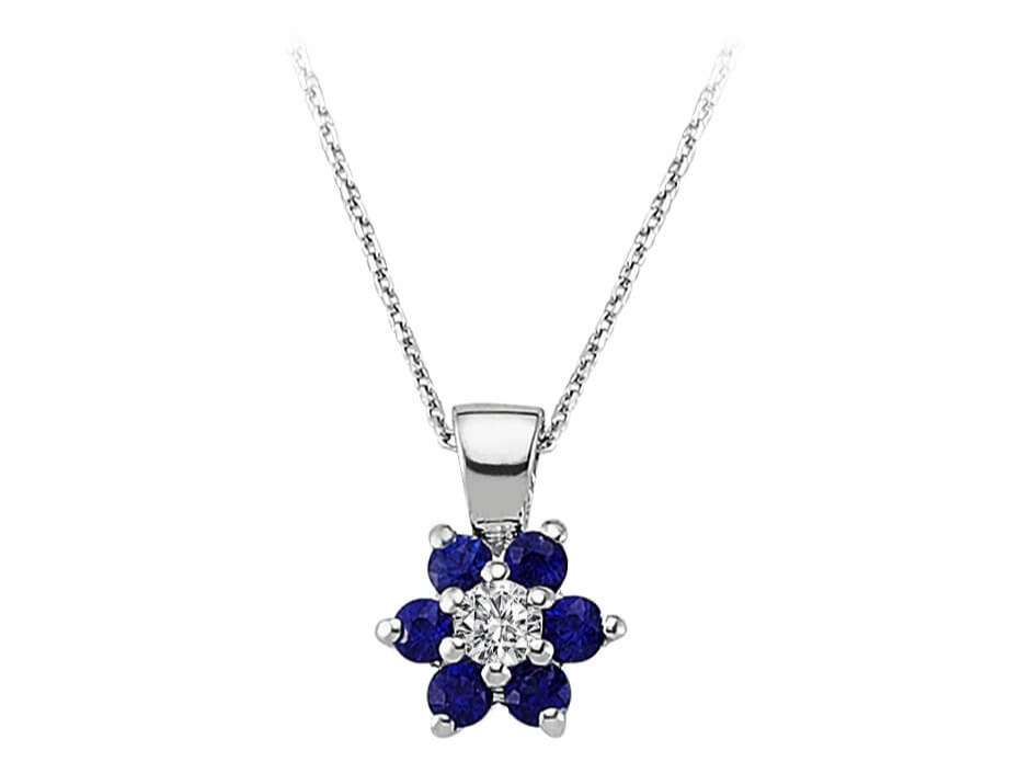 Flower pendant with sapphire and diamond – 8K white gold