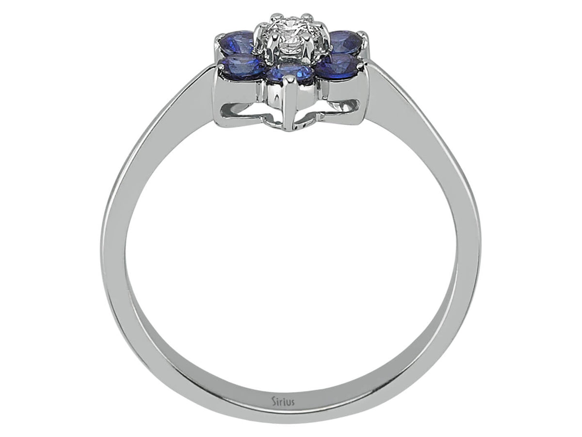 Blumenring mit Labor-Diamant & Saphiren - 8K Weißgold, 0,64 ct - hochwertiger Schmuck von Rosy Lab Diamonds