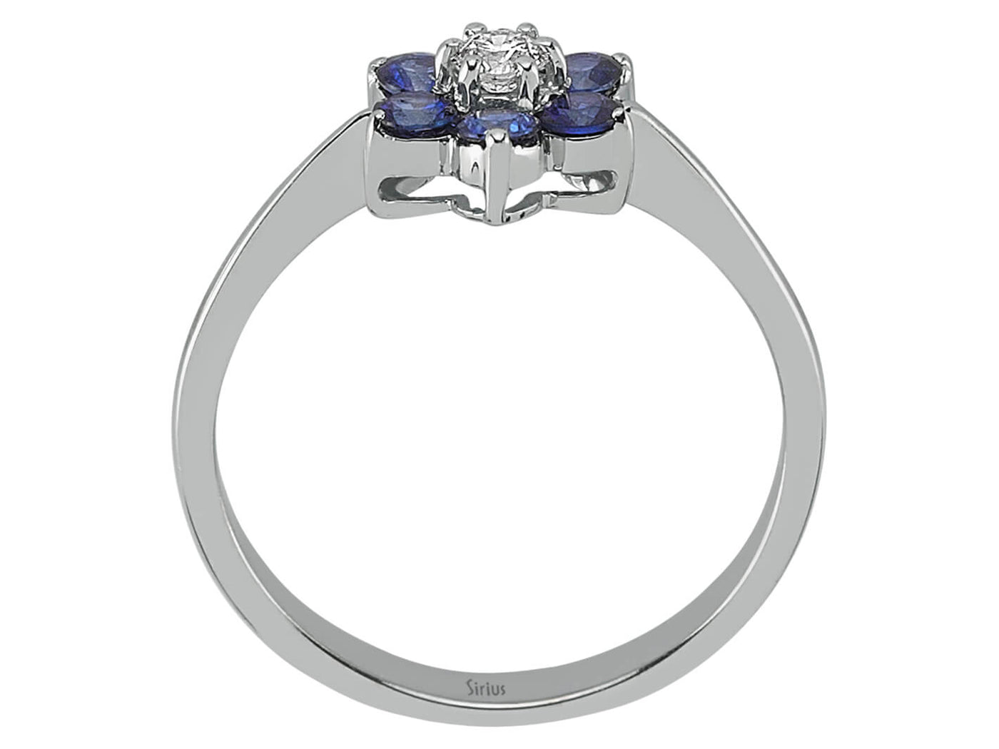 Pavé-Blumenring aus 8K Weißgold mit Labor-Diamant und Saphiren – 0,64 ct
