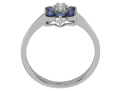 Pavé-Blumenring aus 8K Weißgold mit Labor-Diamant und Saphiren – 0,64 ct