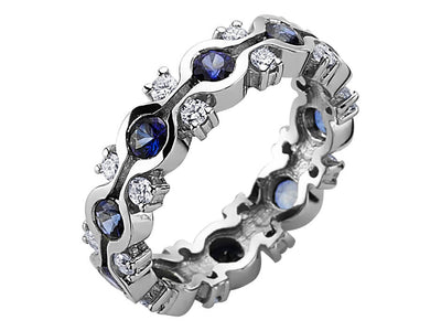 Extravaganter Tambourring mit 10 Saphiren & 20 Diamanten aus 14K Weißgold