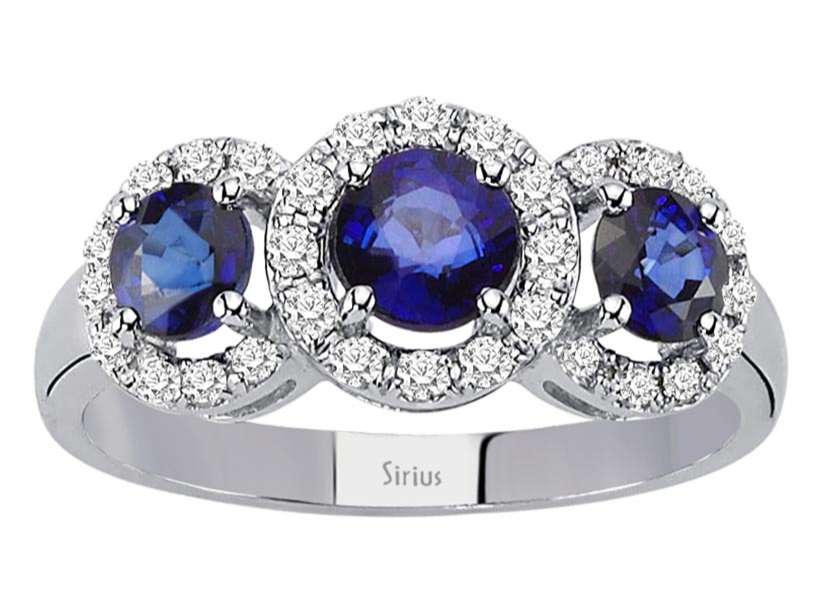 Safirler ve Pırlantalarla Tria-Ring - 14K Beyaz Altın (1,53 ct) - Rosy Lab Diamonds'tan yüksek kaliteli Mücevher