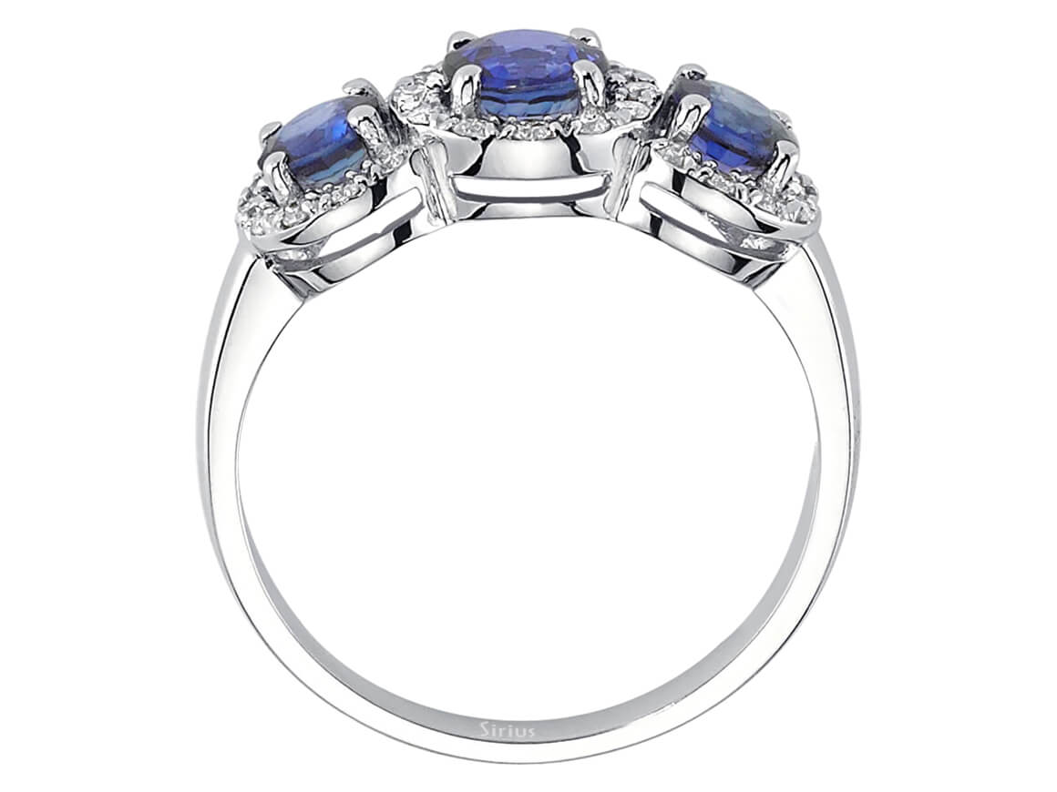 Tria-Ring mit 3 Saphiren und 30 Diamanten aus 14K Weißgold (1,53 ct)