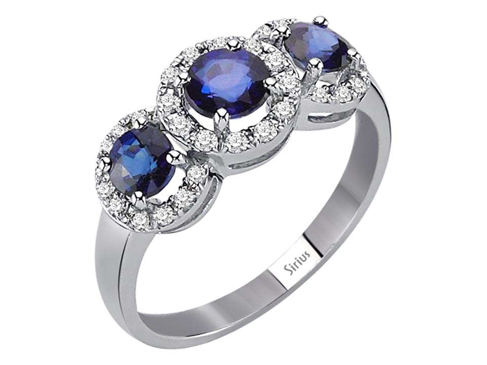 Safirler ve Pırlantalarla Tria-Ring - 14K Beyaz Altın (1,53 ct) - Rosy Lab Diamonds'tan yüksek kaliteli Mücevher