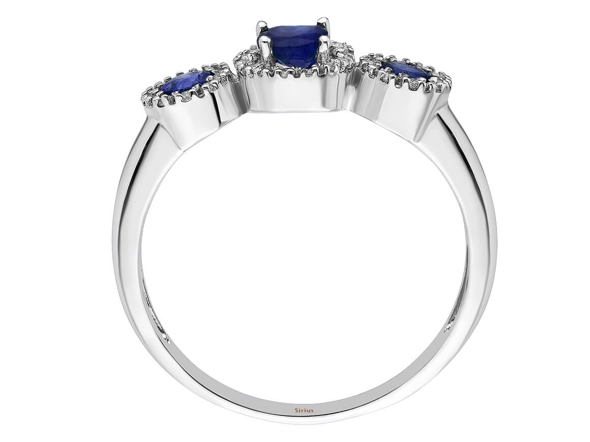 Weißgoldring mit 35 lab-grown Diamanten und 3 Saphiren in verschiedenen Schliffen