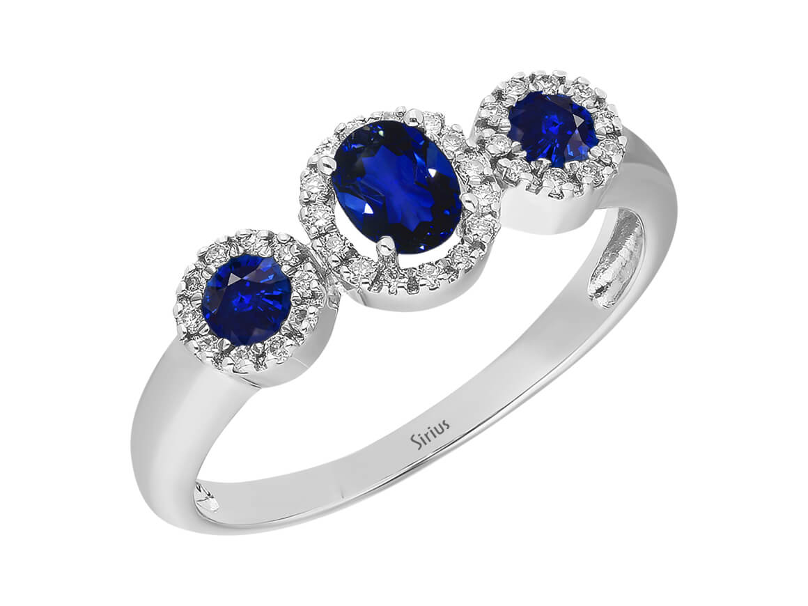 Weißgoldring mit 35 lab-grown Diamanten & 3 Saphiren | 8K Weißgold Schmuck - hochwertiger Schmuck von Rosy Lab Diamonds