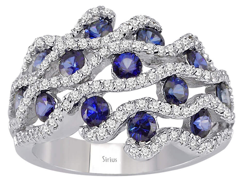 134 Elmas ve 13 Safirli Fantezi Yüzük - 14 Ayar Beyaz Altın (2,03 ct) - Rosy Lab Diamonds'tan kaliteli Mücevher