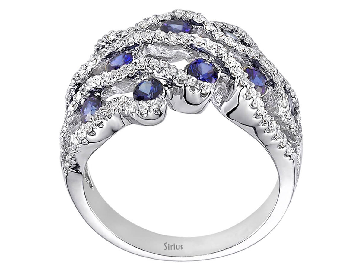 134 Elmas ve 13 Safirli Fantezi Yüzük - 14 Ayar Beyaz Altın (2,03 ct) - Rosy Lab Diamonds'tan kaliteli Mücevher