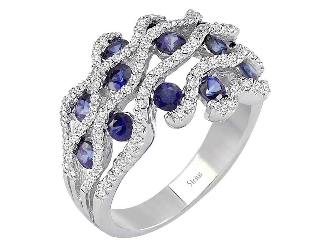 134 Elmas ve 13 Safirli Fantezi Yüzük - 14 Ayar Beyaz Altın (2,03 ct) - Rosy Lab Diamonds'tan kaliteli Mücevher