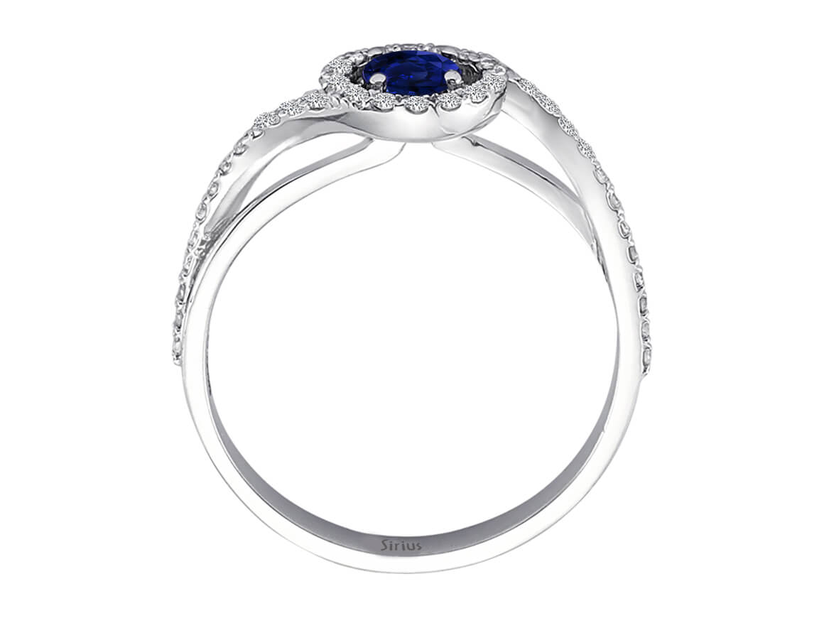 Eleganter Ring mit rundem Saphir und Diamanten aus 14K Weißgold (0,41 ct)