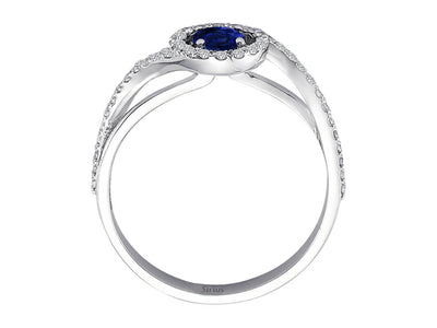 Eleganter Ring mit rundem Saphir und Diamanten aus 14K Weißgold (0,41 ct)