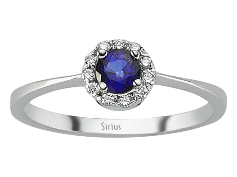 Weißgoldring mit 11 lab-grown Diamanten und einem ovalen Saphir
