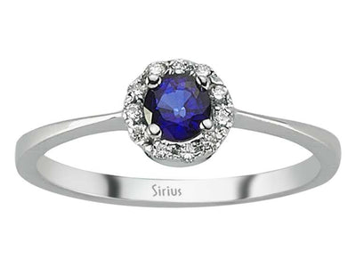 Weißgoldring mit 11 lab-grown Diamanten und einem ovalen Saphir