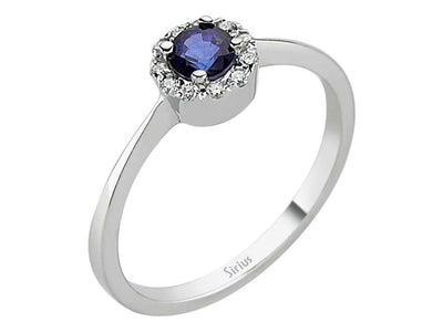 Weißgoldring mit 11 lab-grown Diamanten und einem ovalen Saphir