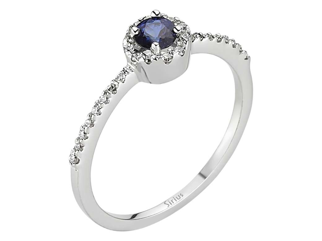 Weißgoldring mit 29 lab-grown Diamanten und 1 Saphir – 0,13 ct & 0,21 ct