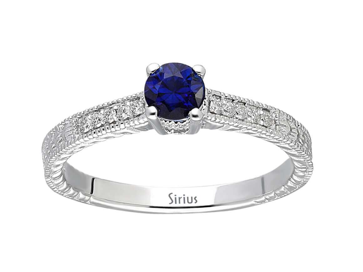 White Gold ring with diamonds & Sapphire – Round – 14K – 07R0007 – high-quality Jewelry by Rosy Lab Diamonds