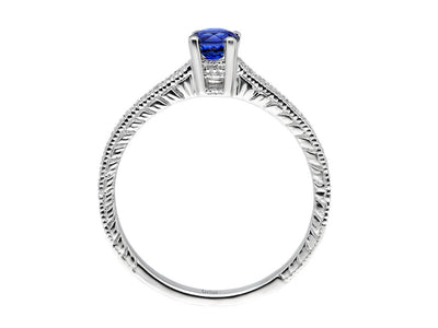 Weißgold Ring mit 10 Diamanten und 1 rundem Saphir – 14K