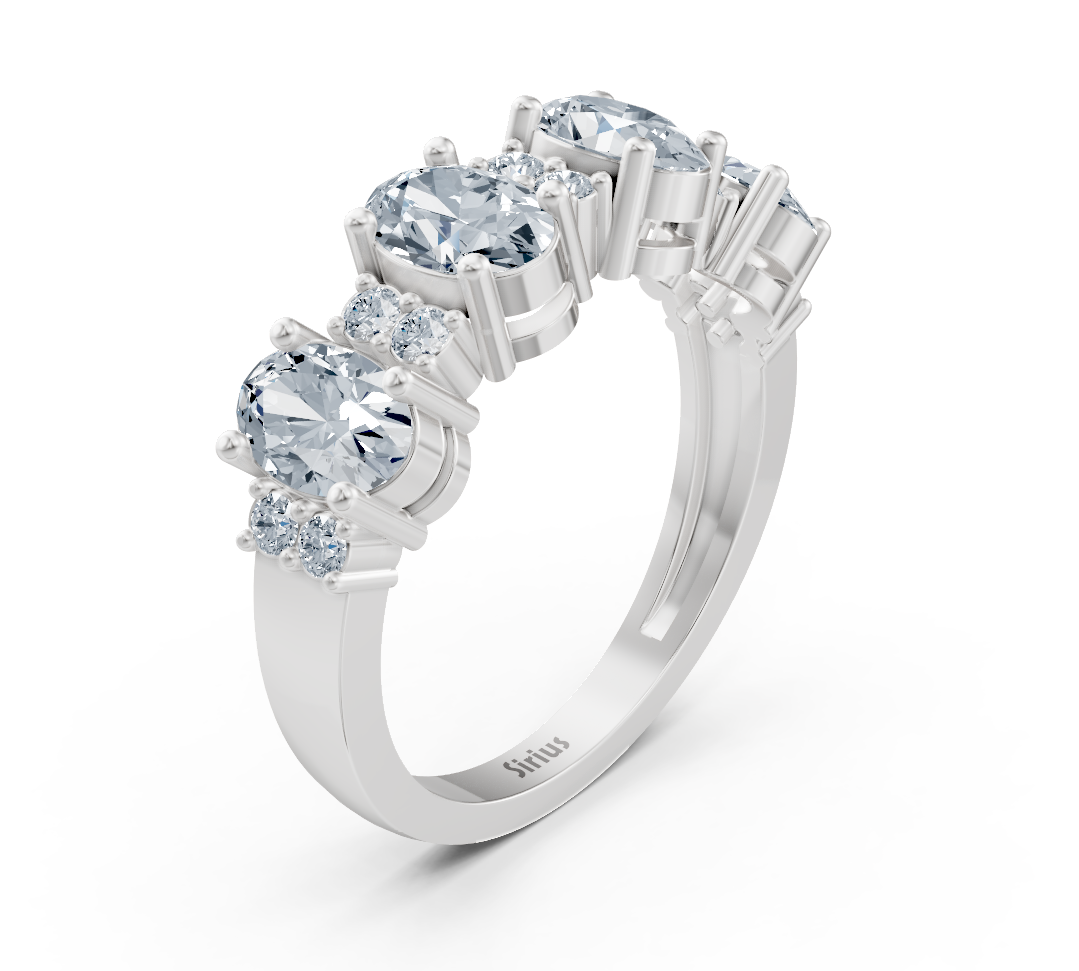 Élégante bague multi-pierres en or blanc avec diamants de laboratoire ovales et ronds