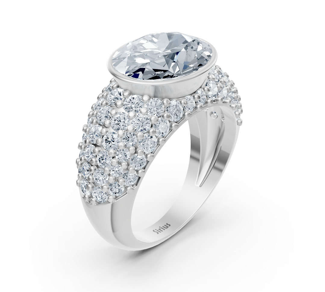Bague extravagante en or blanc avec diamant synthétique ovale et rond – 2,24 ct