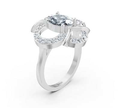 Elegant white gold ring with oval diamond – 1.31 carat main stone