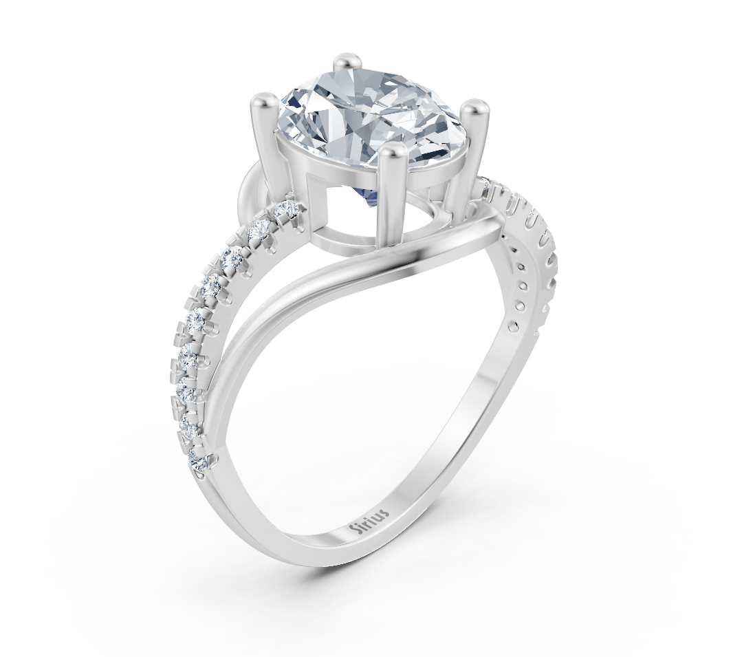 Elegant oval solitaire ring with pavé lab diamonds in 14K white gold