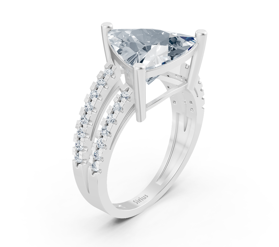 Modern trillion solitaire ring with pavé lab diamonds in 14K white gold