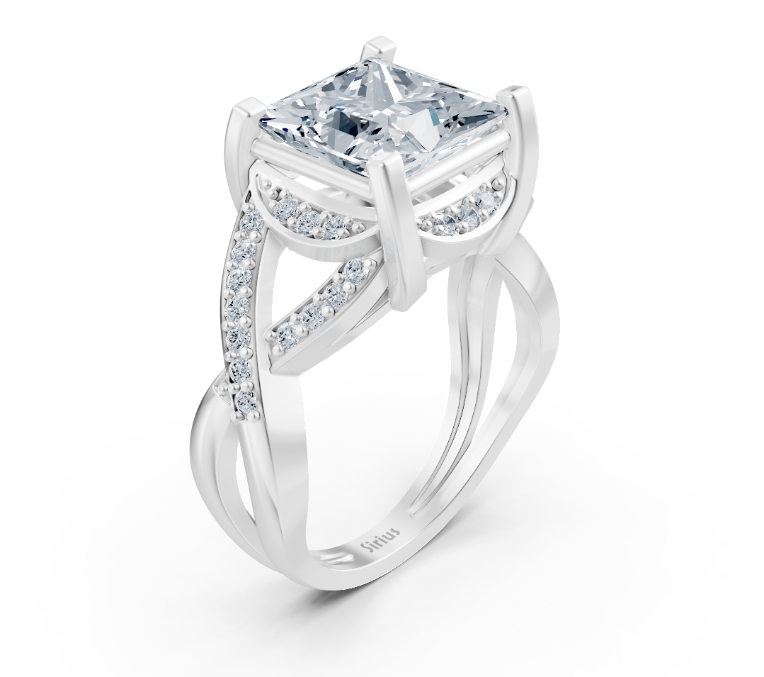 Weißgold-Ring mit laborgezüchtetem Princess- und Runddiamant – 3,51 ct