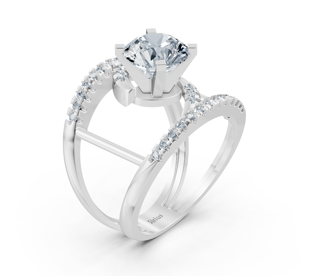 Weißgold-Ring mit großem laborgezüchtetem Runddiamant und Pavé-Fassung – 2,12 ct