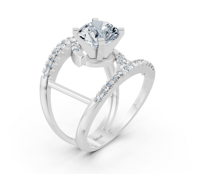Weißgold-Ring mit großem laborgezüchtetem Runddiamant und Pavé-Fassung – 2,12 ct