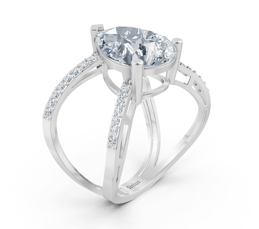 Elegant white gold ring with pear and round lab-grown diamond – 4.39 ct