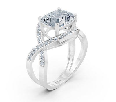 Modern white gold ring with cushion and round lab-grown diamond – 3.47 ct