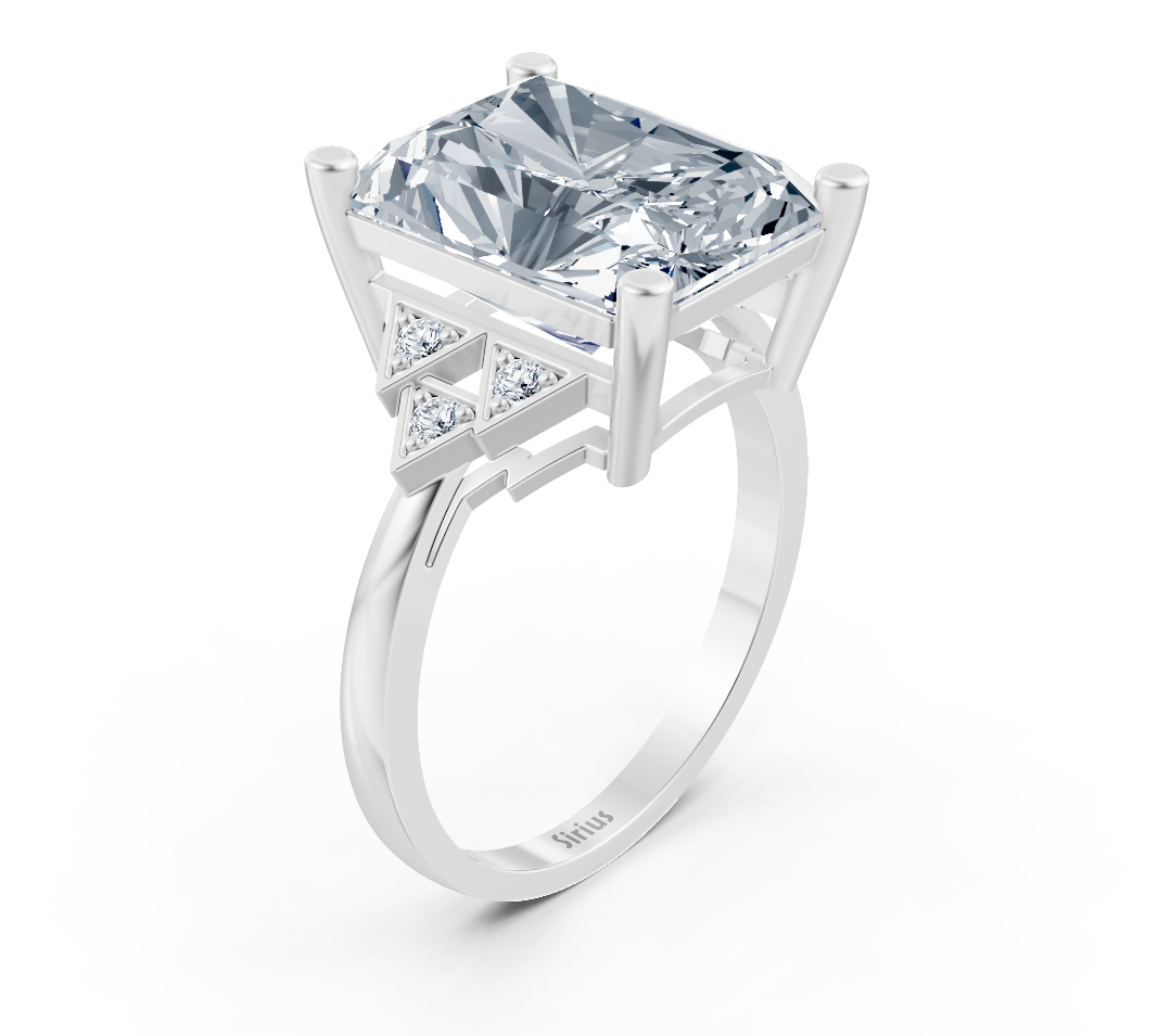 14K Beyaz Altın'da laboratuvar pırlantalarıyla modern Radiant pırlanta yüzük - Rosy Lab Diamonds'tan yüksek kaliteli Mücevher