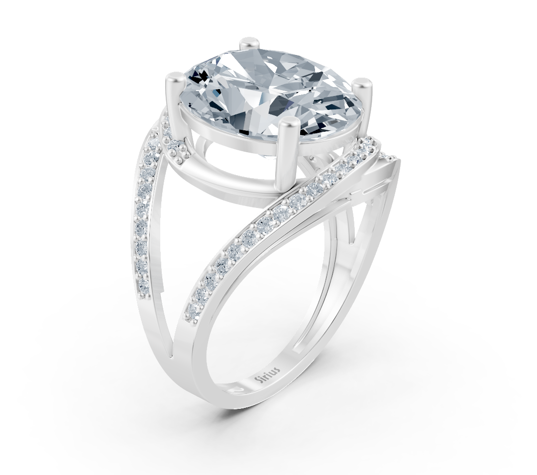 Elegant oval diamond ring with lab diamonds in 14K white gold