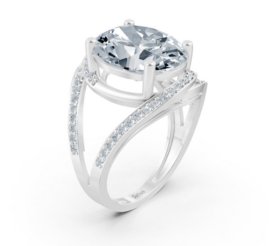 Elegant oval diamond ring with lab diamonds in 14K white gold