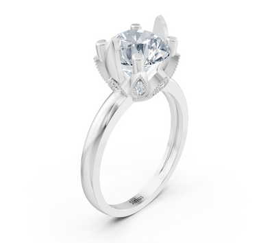 Classic white gold engagement ring with round lab diamond and crown setting
