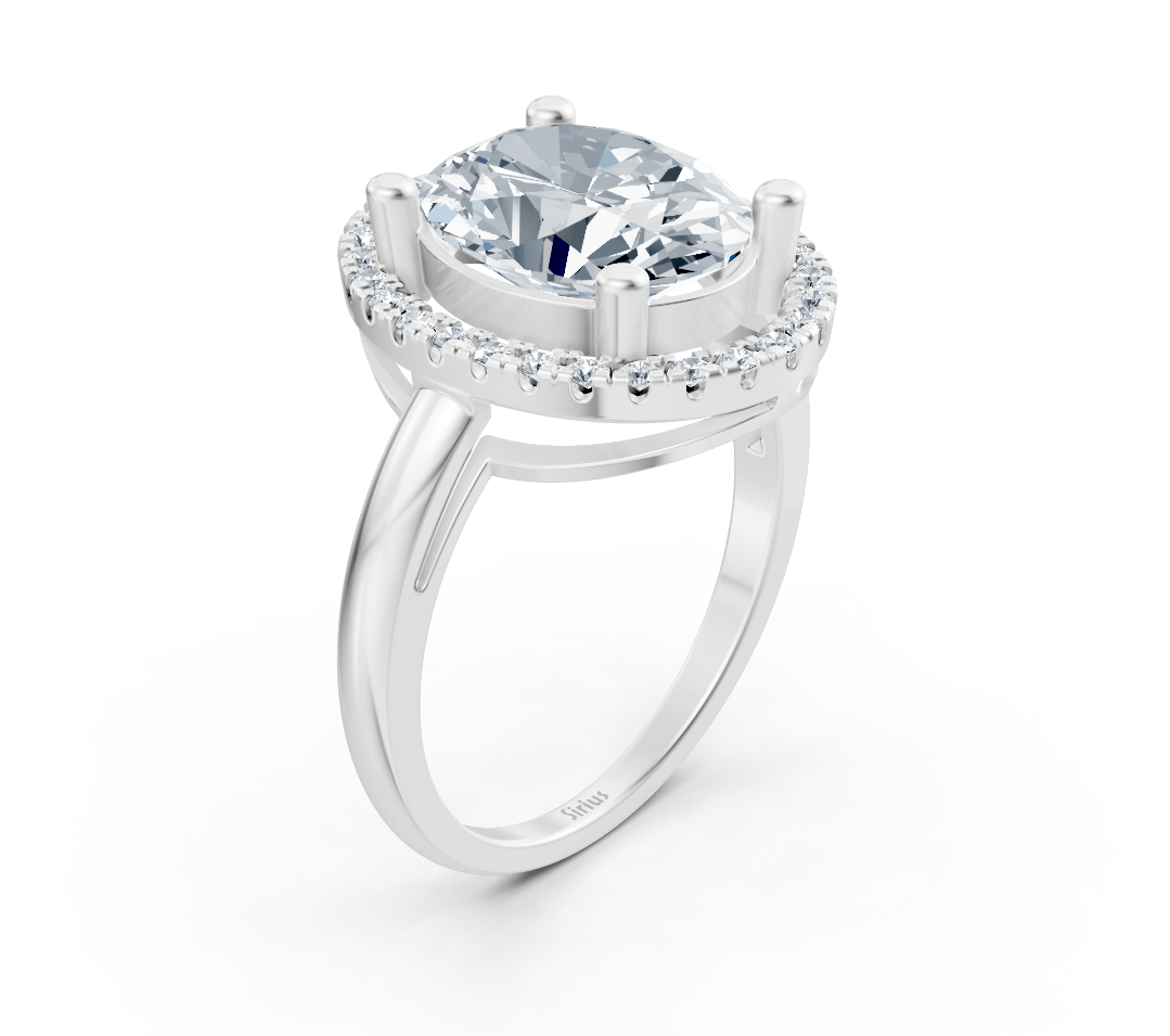 Exklusiver Oval-Halo-Ring mit Labordiamanten in 14K Weißgold