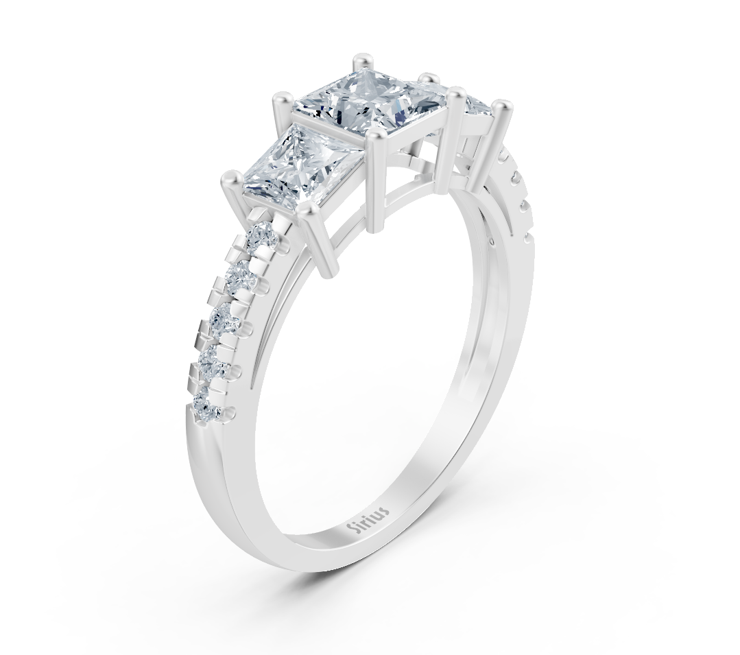 Elegant white gold ring with princess and round lab-grown diamond – 0.63 ct
