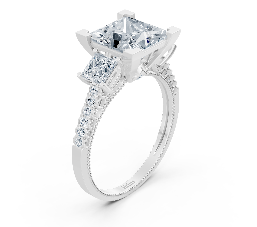 Elegant White Gold ring with princess-cut and round lab-grown Diamond - 2.70 ct - high-quality Jewelry by Rosy Lab Diamonds