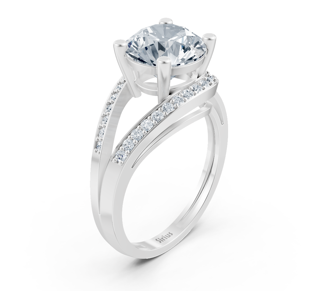 Elegant Solitaire Ring with Split Band and Pavé Lab-Grown Diamonds – High-Quality Jewelry by Rosy Lab Diamonds