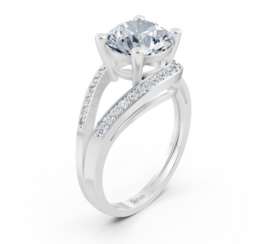 Elegant solitaire ring with split band and pavé lab diamonds