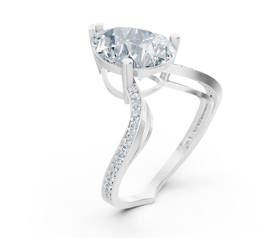 Elegant pear diamond ring made of 14K white gold – lab-grown
