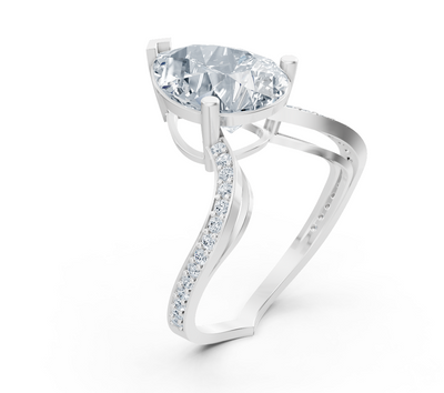 Elegant pear diamond ring made of 14K white gold – lab-grown