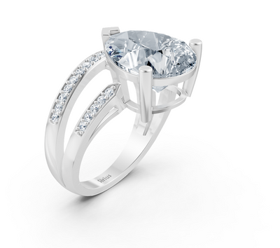 Elegant white gold ring with pear-shaped and round lab-grown diamond – 5.56 ct