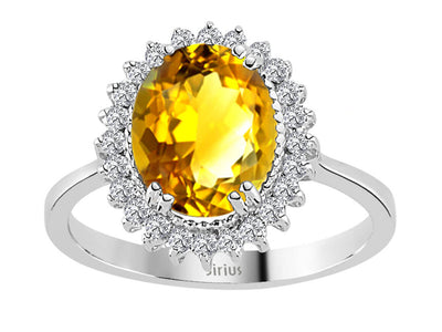 Eleganter Anturajring mit 24 Rundschliff-Diamanten und 1 Ovalem Citrin in 14 Karat Weißgold