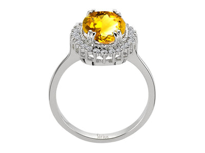 Eleganter Anturajring mit 24 Rundschliff-Diamanten und 1 Ovalem Citrin in 14 Karat Weißgold
