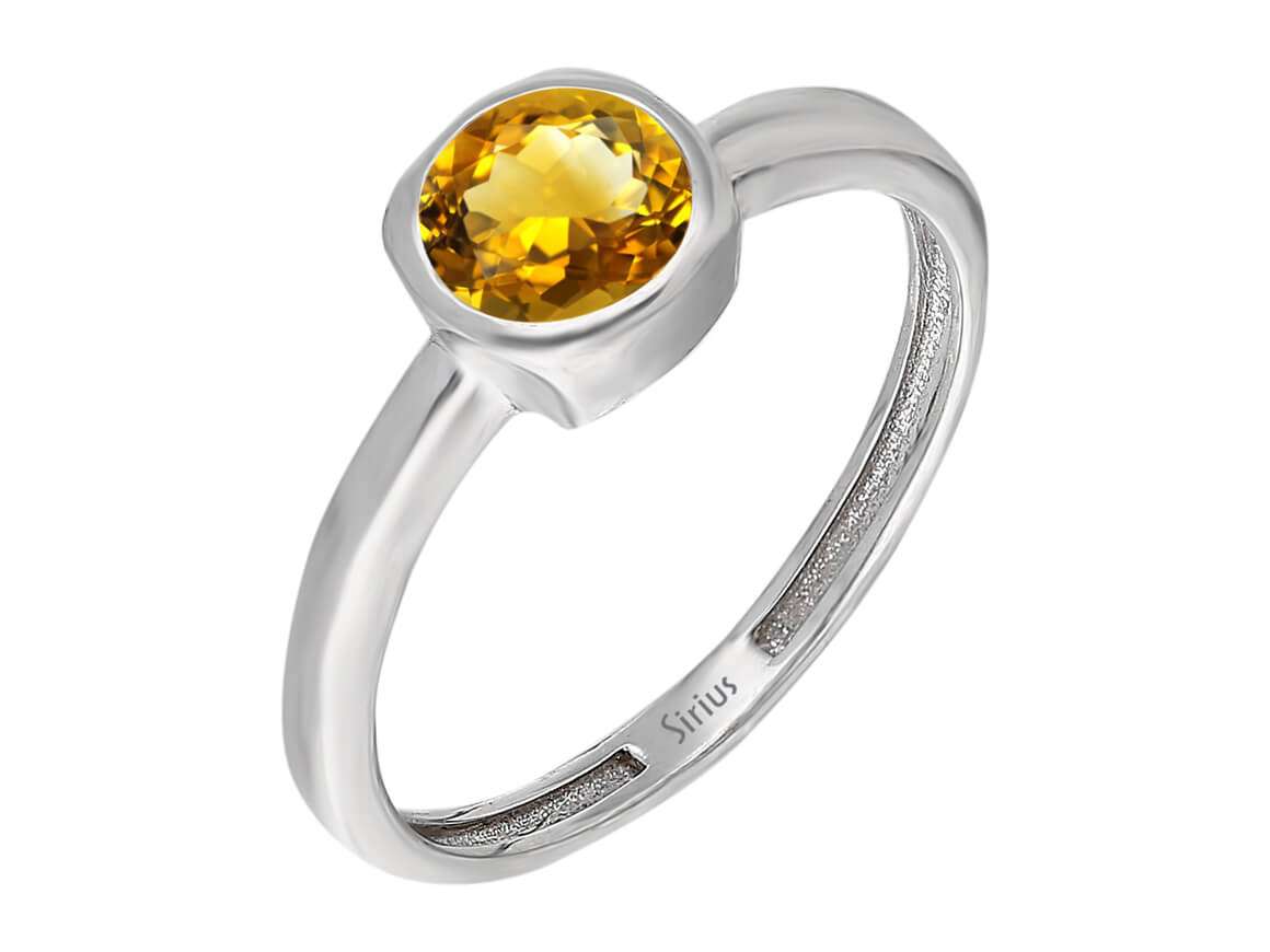 Weißgoldring mit rundem Citrin-Solitär – 0,55 ct – 14K