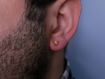Boucles d'oreilles pour hommes avec citrine en or jaune 585