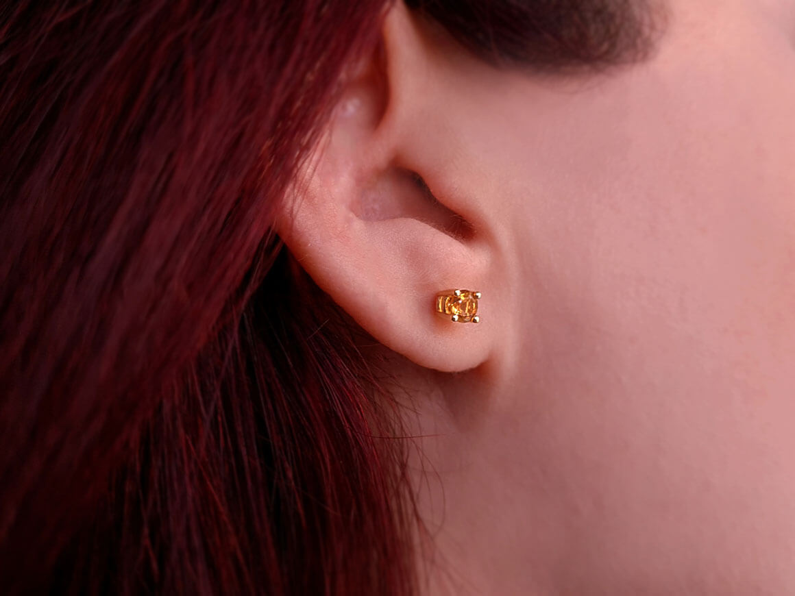 585 ayar Sarı Altın Citrinli Pimli Küpe - Rosy Lab Diamonds’tan yüksek kaliteli Mücevher